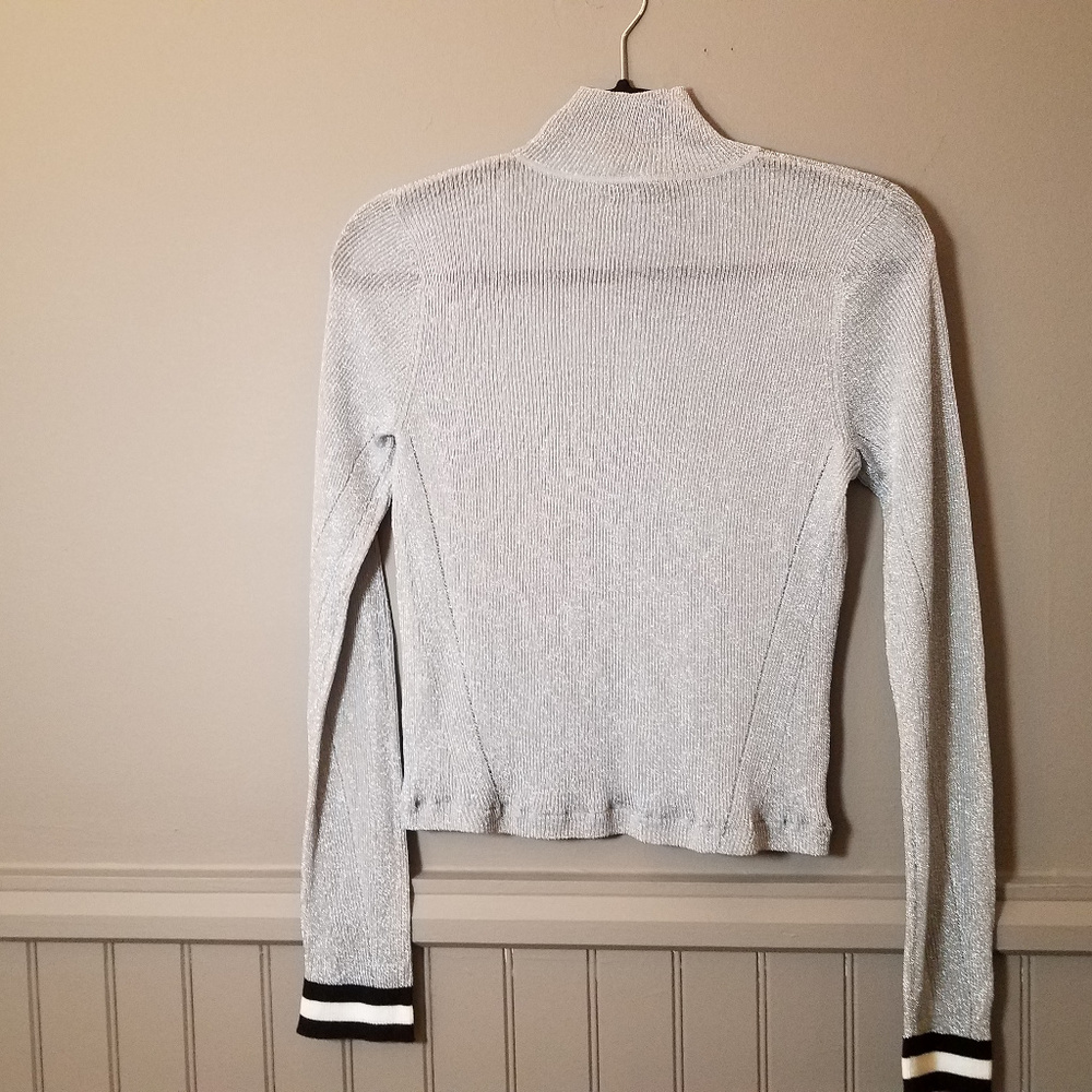 Rag & Bone Plat. Lurex Mock Neck w contrast cuffs